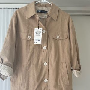Zara top button down linen light jacket XS extra small
